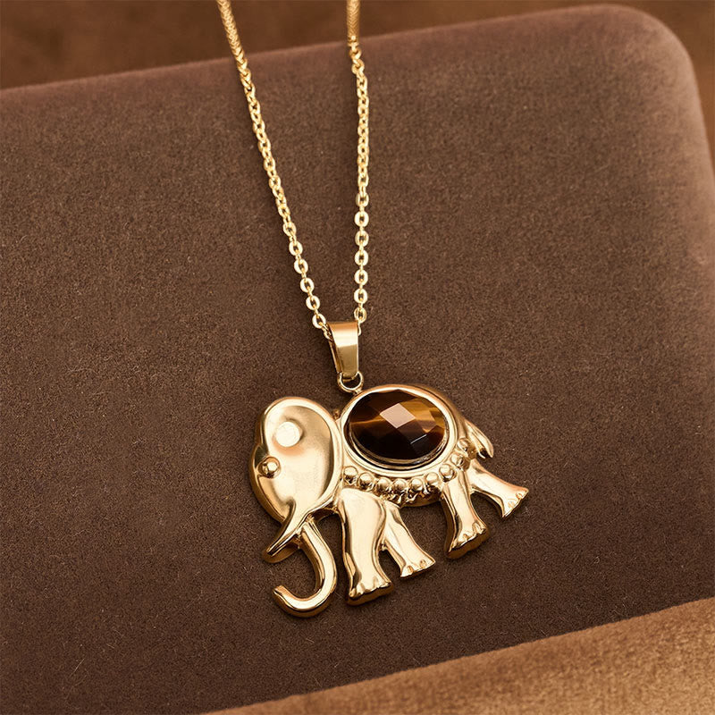 Buddha Stones Vergulde tijgeroog olifant Ketting - Tijgeroog (Zelfvertrouwen ♥ Focus) - image 0