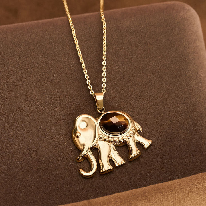 Buddha Stones Vergulde tijgeroog olifant Ketting - Tijgeroog (Zelfvertrouwen ♥ Focus) - image 0