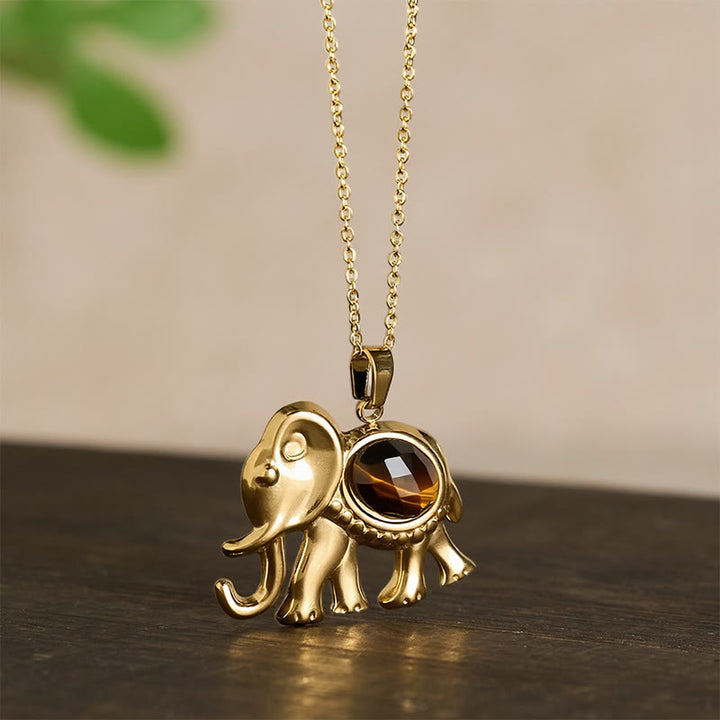 Buddha Stones Vergulde tijgeroog olifant Ketting - image 4
