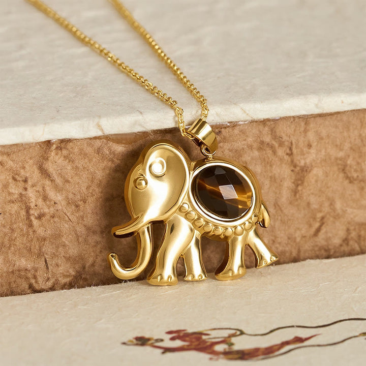 Buddha Stones Vergulde tijgeroog olifant Ketting - image 2