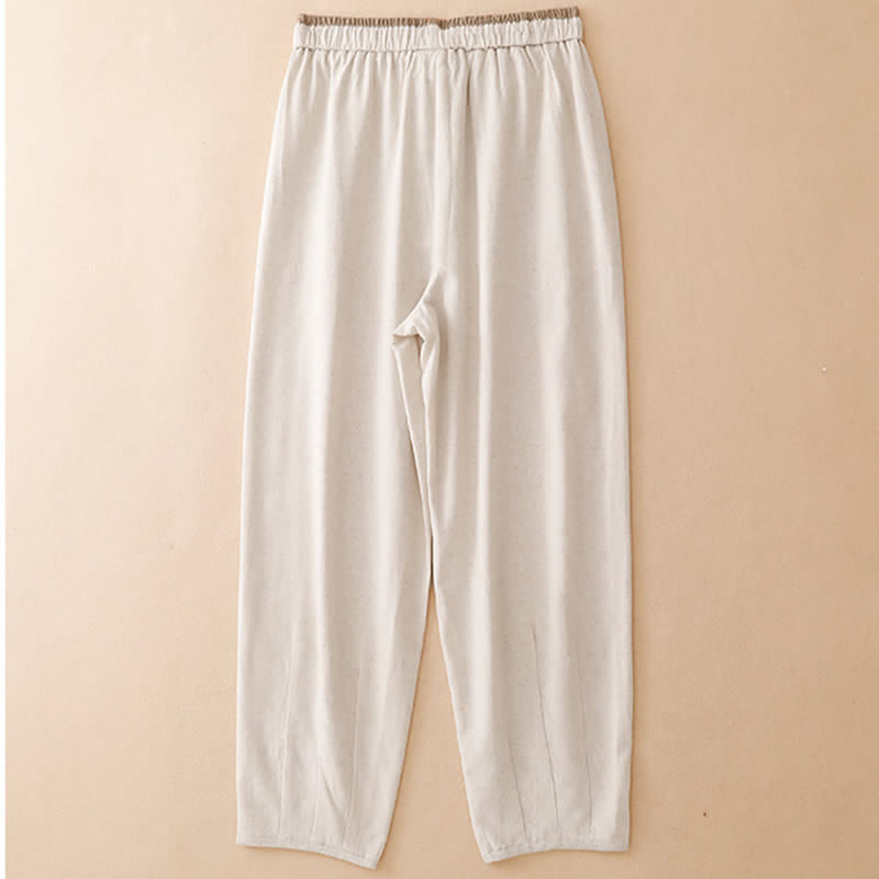 Buddha Stones Zomerse casual minimalistische Cropped broek met trekkoord en zakken, effen kleur, taps toelopende pijpen voor dames - image 1