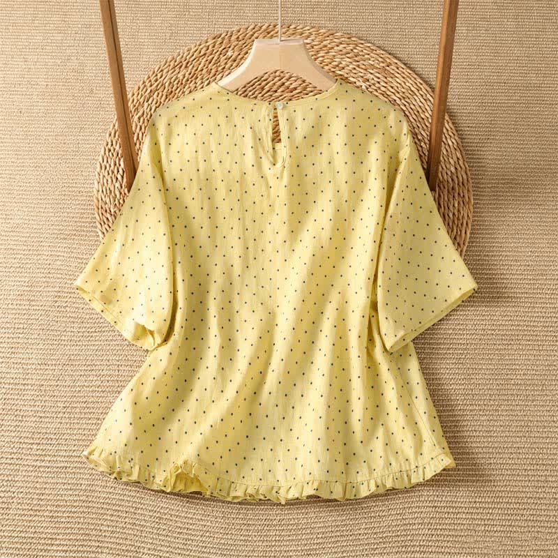 Buddha Stones Zomerse casual T-shirts met Korte mouw en ruches aan de zoom voor dames. - image 1