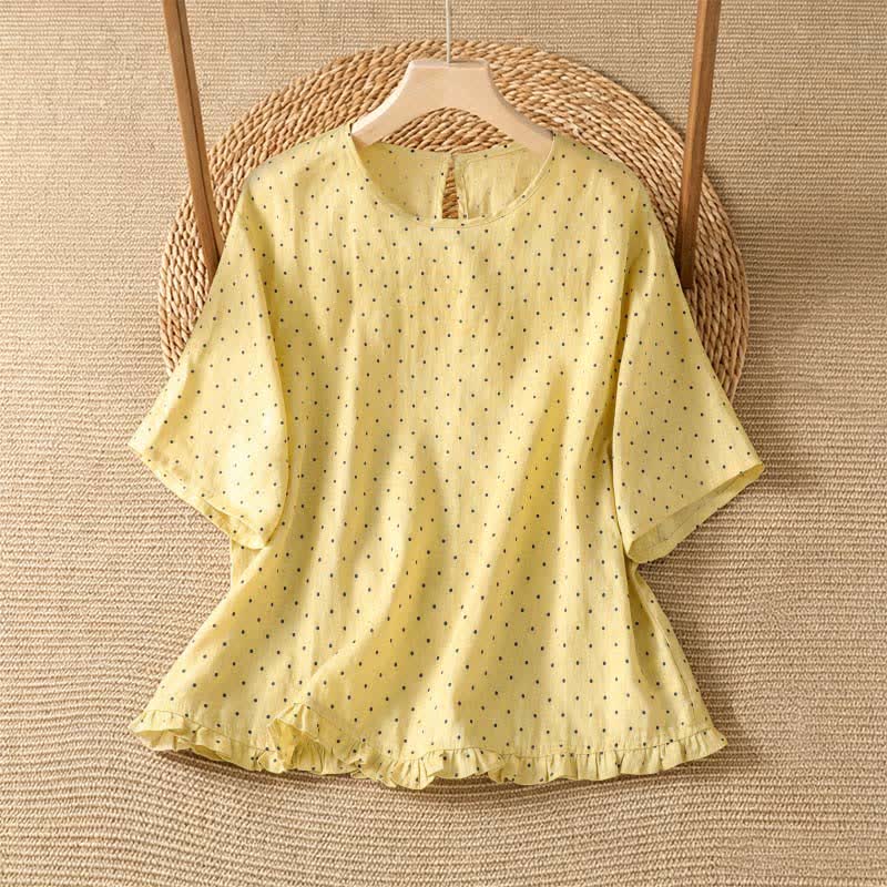 Buddha Stones Zomerse casual T-shirts met Korte mouw en ruches aan de zoom voor dames. - Lichtgeel - US8-10, UK/AU12-14, EU40-42 (2XL) - image 0