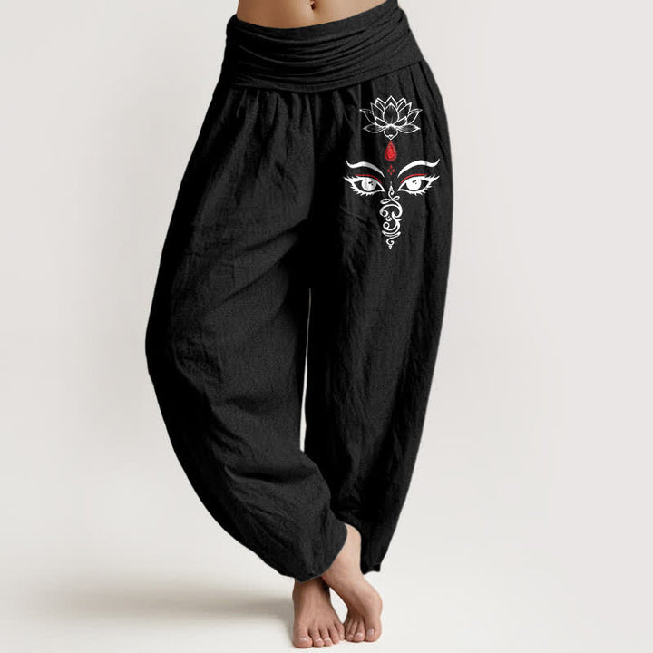 Buddha Stones Witte damesharembroek van 100% Cotton met lotusoogpatroon en elastische Taille - Zwart - US16, UK/AU20, EU48 (3XL) - image 0