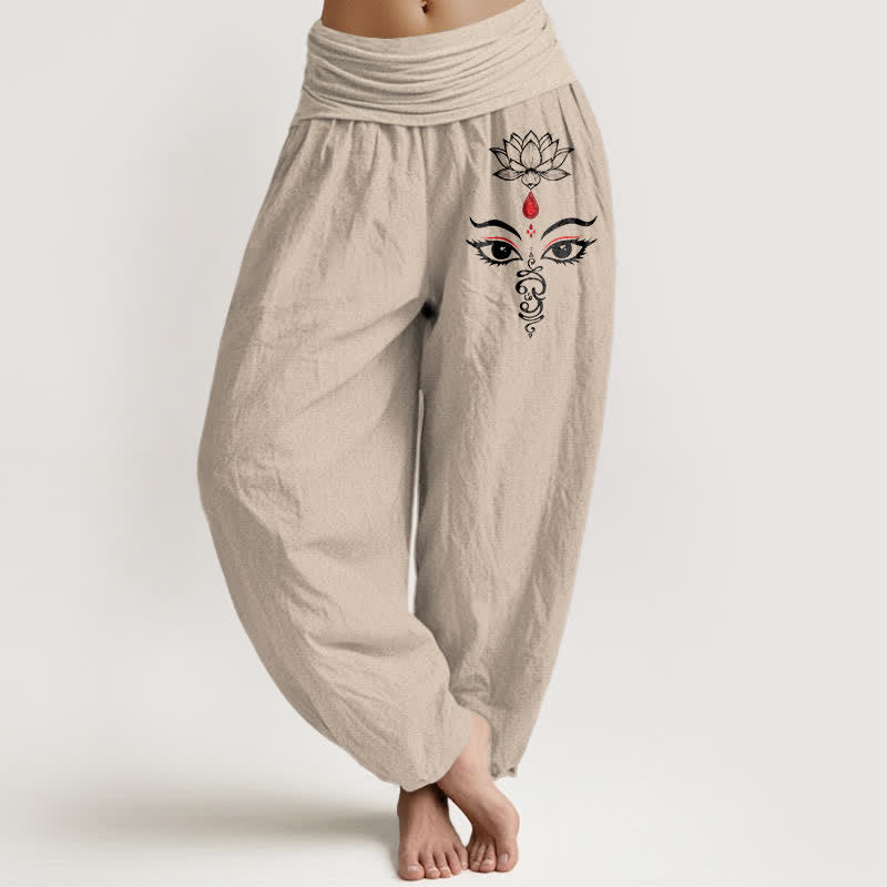 Buddha Stones Witte damesharembroek van 100% Cotton met lotusoogpatroon en elastische Taille - Bruinen - US16, UK/AU20, EU48 (3XL) - image 11
