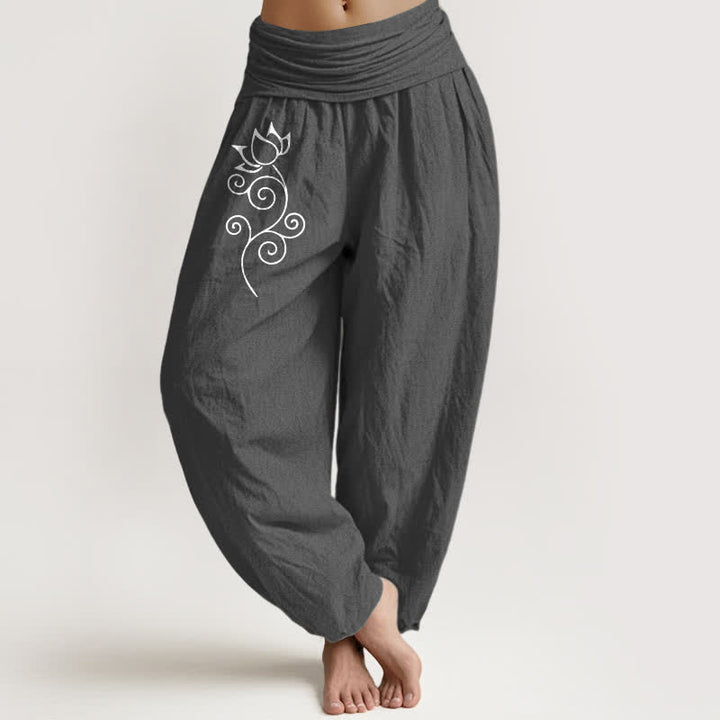 Buddha Stones Witte damesharembroek van 100% Cotton met lotusbloemenpatroon en elastische Taille . - Donkergrijs - US16, UK/AU20, EU48 (3XL) - image 8