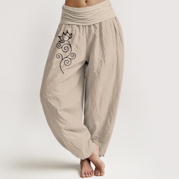 Buddha Stones Witte damesharembroek van 100% Cotton met lotusbloemenpatroon en elastische Taille . - Bruinen - US16, UK/AU20, EU48 (3XL) - image 11