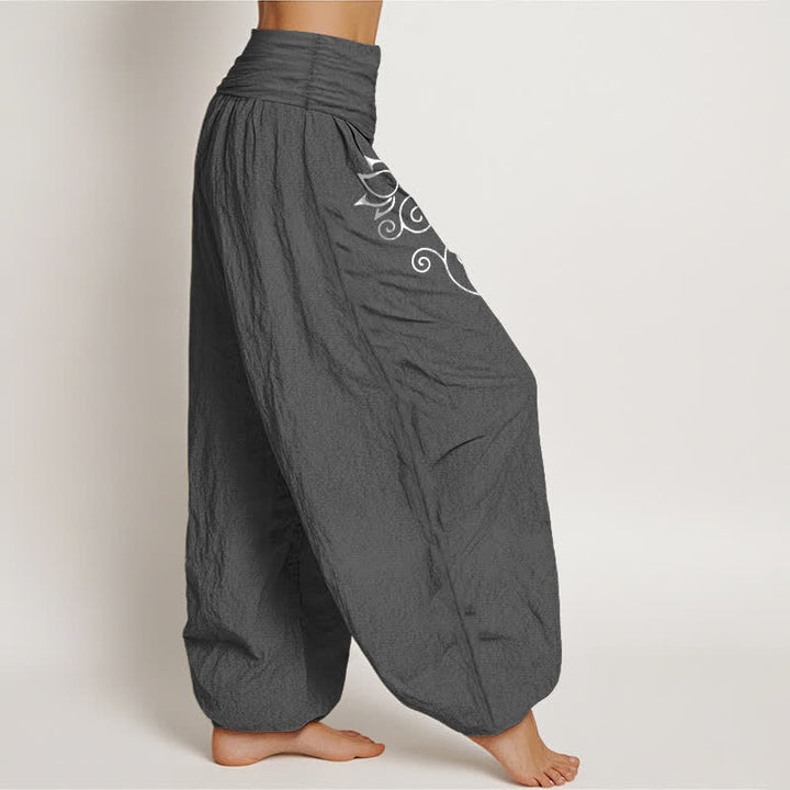 Buddha Stones Witte damesharembroek van 100% Cotton met lotusbloemenpatroon en elastische Taille . - image 9