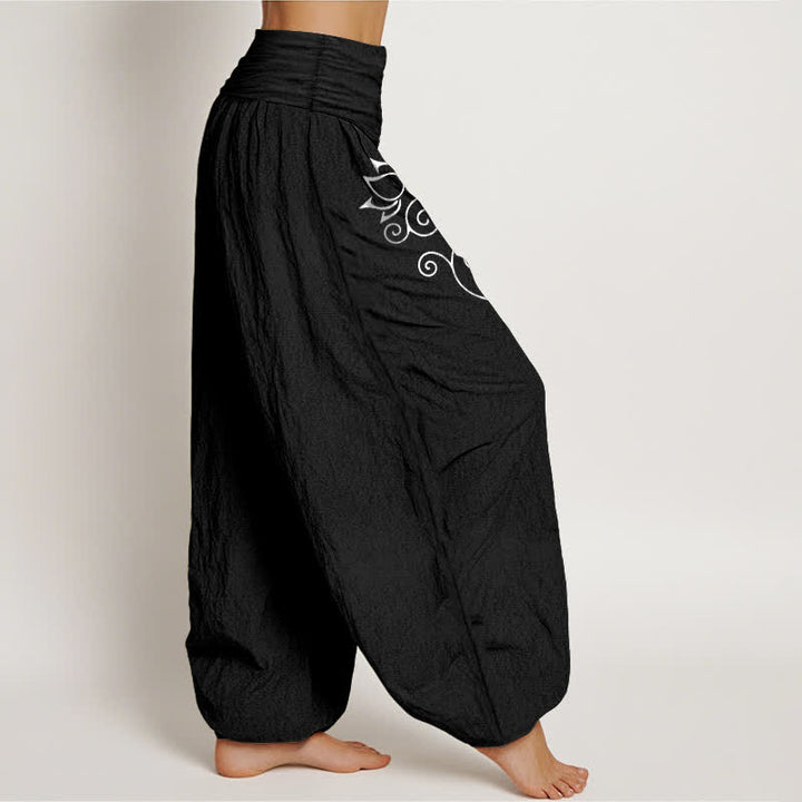 Buddha Stones Witte damesharembroek van 100% Cotton met lotusbloemenpatroon en elastische Taille . - image 6