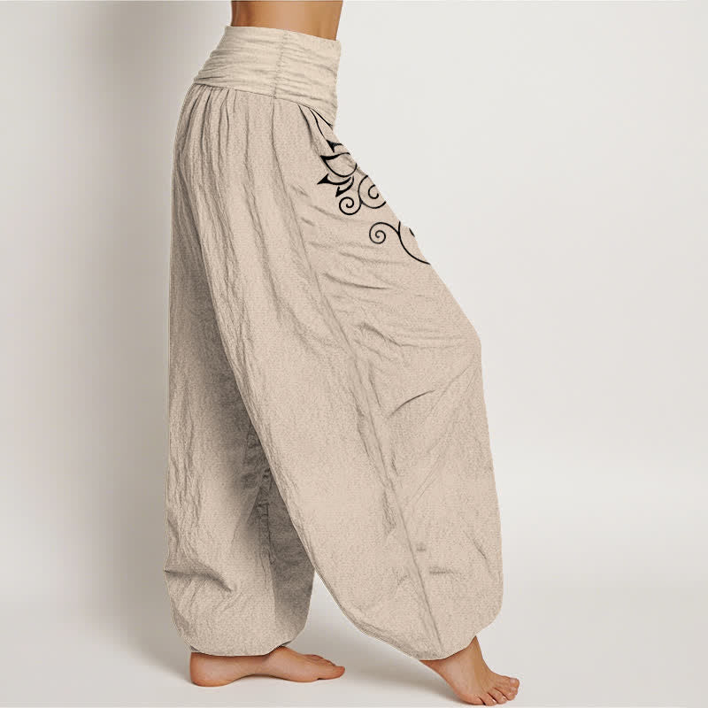 Buddha Stones Witte damesharembroek van 100% Cotton met lotusbloemenpatroon en elastische Taille . - image 12