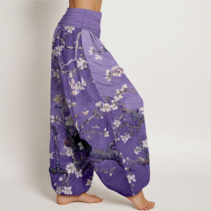 Buddha Stones Harembroek voor dames van 100% Cotton met botanisch bloesem- en kattenpatroon en elastische Taille . - image 6