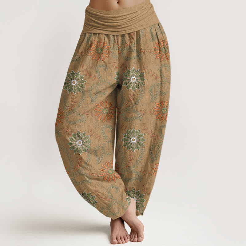 Buddha Stones Dames harembroek met elastische Taille en mandala-rankpatroon van katoen - Bruinen - US16, UK/AU20, EU48 (3XL) - image 5
