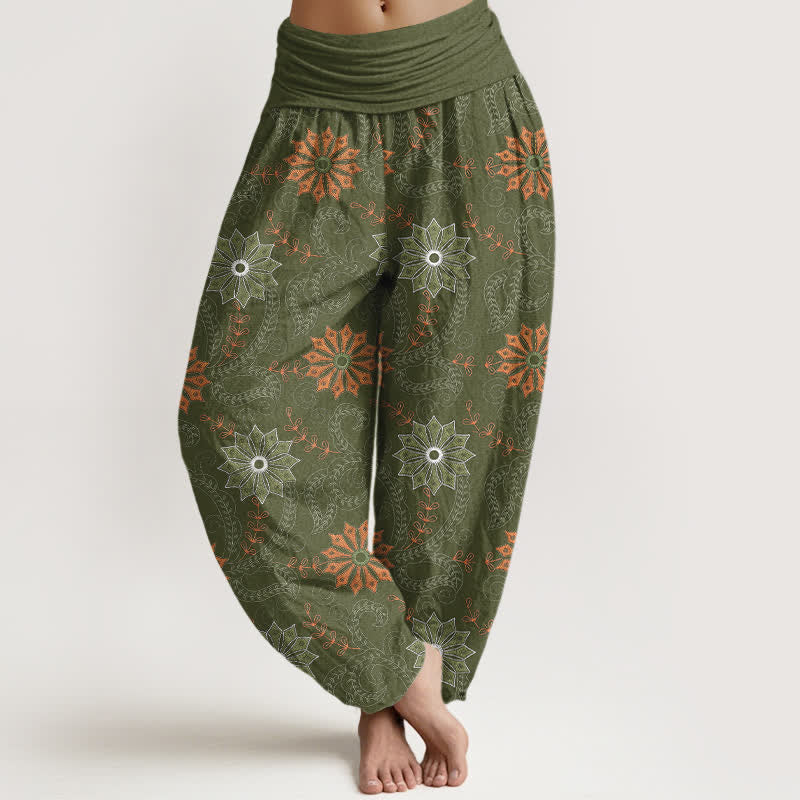 Buddha Stones Dames harembroek met elastische Taille en mandala-rankpatroon van katoen - Donker olijfgroen - US16, UK/AU20, EU48 (3XL) - image 8