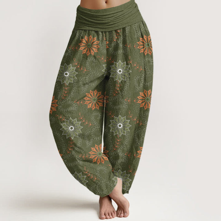 Buddha Stones Dames harembroek met elastische Taille en mandala-rankpatroon van katoen - Donker olijfgroen - US16, UK/AU20, EU48 (3XL) - image 8