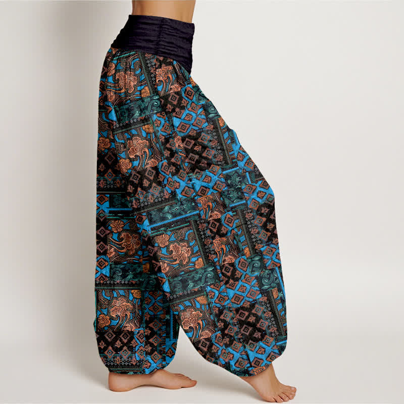 Buddha Stones Harembroek voor dames met elastische Taille en bohemian geometrisch patroon van 100% Cotton - image 1