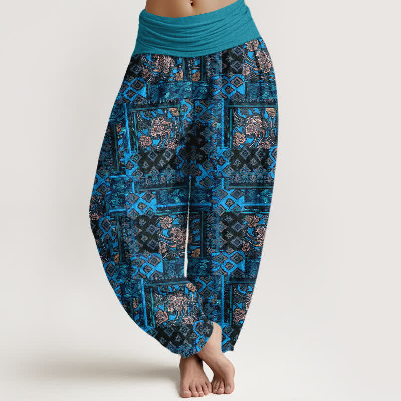Buddha Stones Harembroek voor dames met elastische Taille en bohemian geometrisch patroon van 100% Cotton - Diep Hemelsblauw - US16, UK/AU20, EU48 (3XL) - image 8