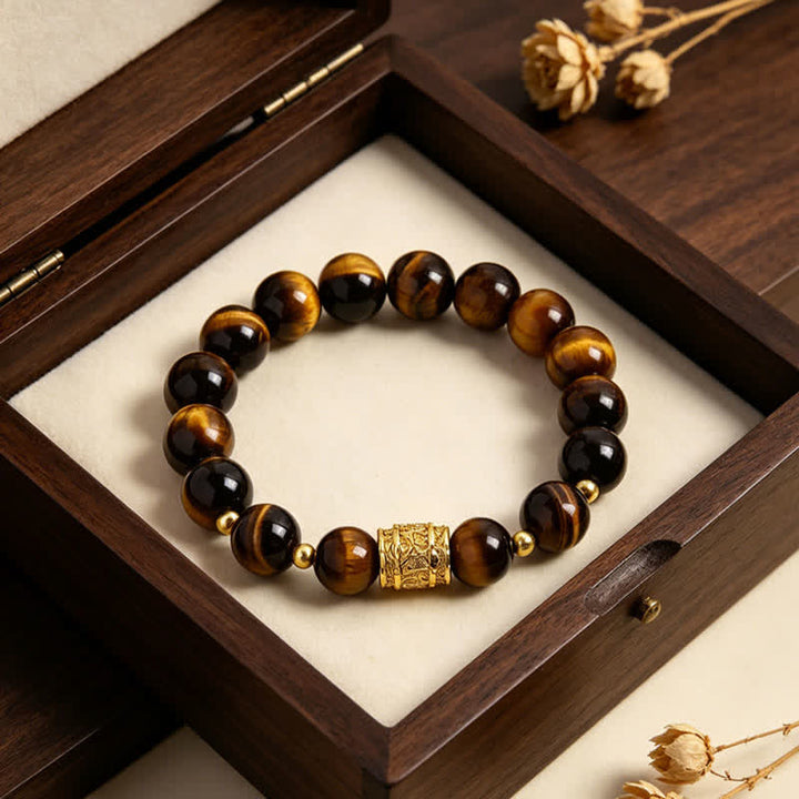 Buddha Stones Armband met kralen van tijgeroog en zwarte obsidiaan voor moed. - image 3