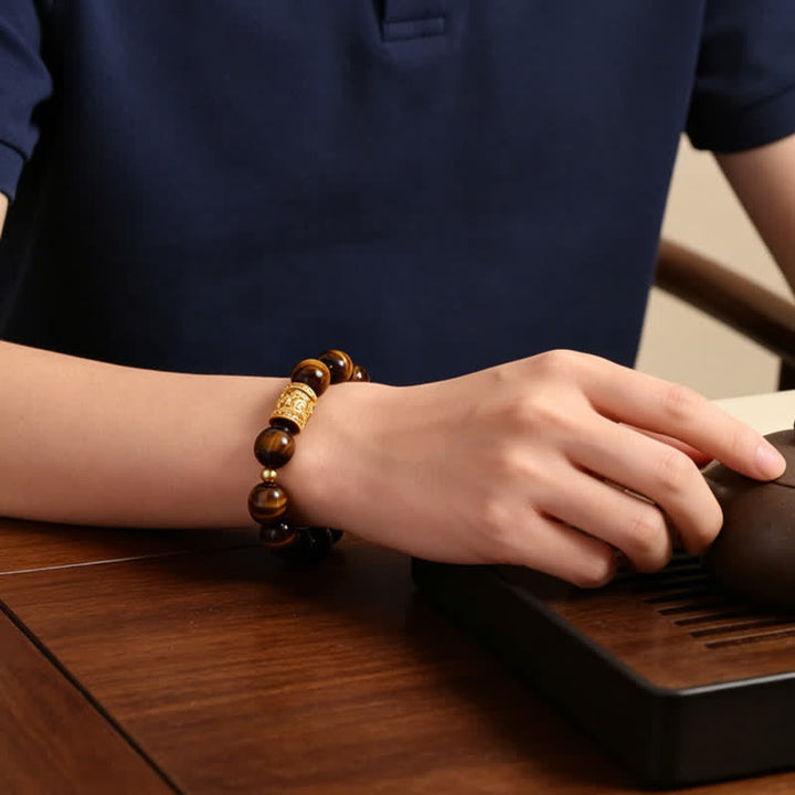 Buddha Stones Armband met kralen van tijgeroog en zwarte obsidiaan voor moed. - image 4