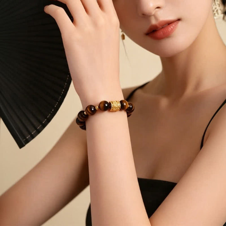 Buddha Stones Armband met kralen van tijgeroog en zwarte obsidiaan voor moed. - image 9