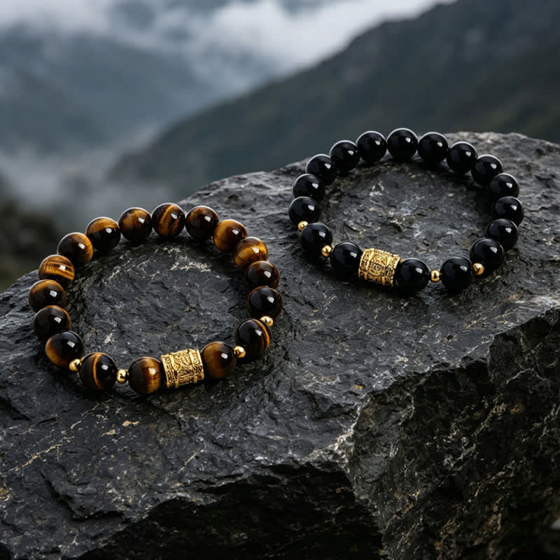 Buddha Stones Armband met kralen van tijgeroog en zwarte obsidiaan voor moed. - image 18