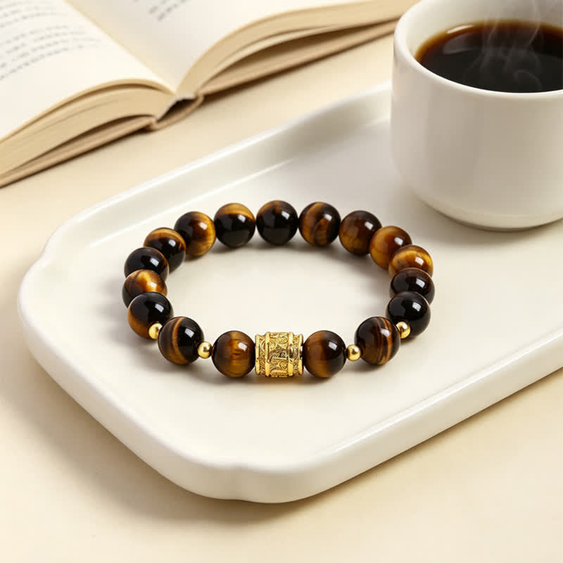 Buddha Stones Armband met kralen van tijgeroog en zwarte obsidiaan voor moed. - image 1