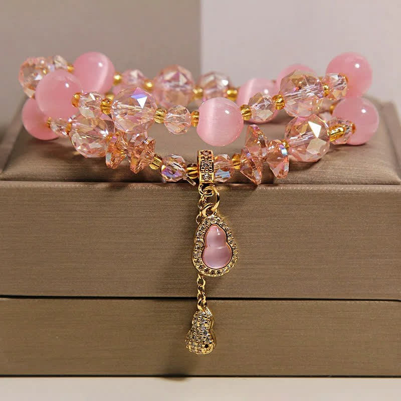 Buddha Stones Dubbellaagse Armband met hanger in de vorm van een kattenoogpompoen - Roze kattenoog - image 0