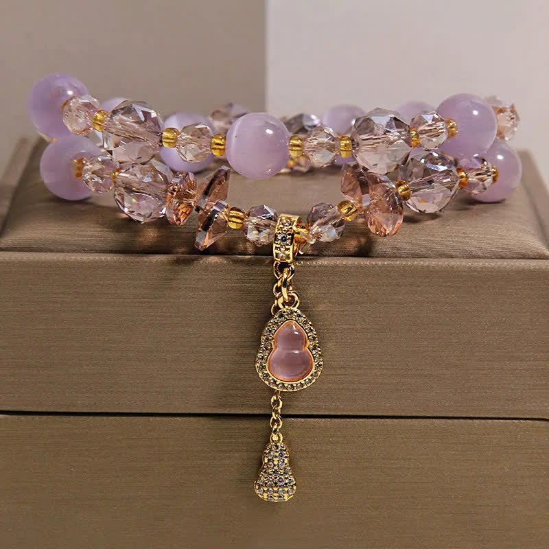 Buddha Stones Dubbellaagse Armband met hanger in de vorm van een kattenoogpompoen - Paarse kattenoog - image 9
