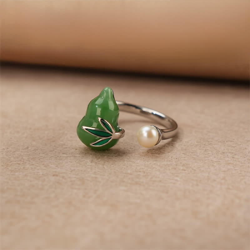Buddha Stones Groene aventurijn kalebas parelblad open Ring - image 1
