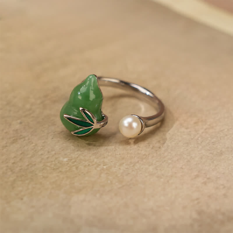 Buddha Stones Groene aventurijn kalebas parelblad open Ring - Kalebas - image 0