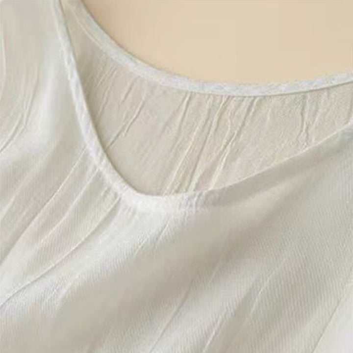 Buddha Stones Casual, effen, handgemaakte Midi -jurk met Taille in de taille , Mouwloos en met Zakken. - image 9