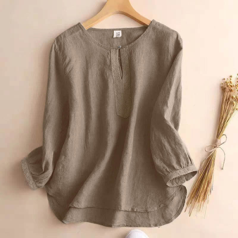 Buddha Stones Casual effen Ronde hals met ronde hals en Mouwlengte . - Bruinen - US8-10，UK/AU12-14，EU40-42 (2XL) - image 0