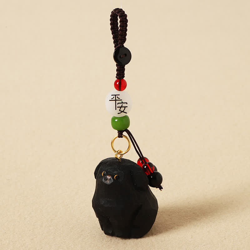 Buddha Stones Sleutelhangers van gesneden houten hondje Om Mani Padme Hum Wijsheid - Veilige zwarte hond - image 9