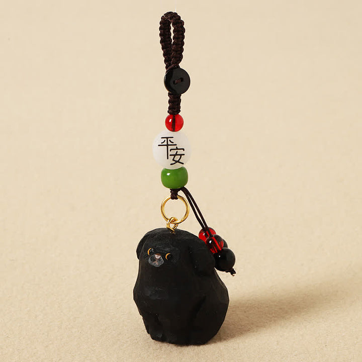 Buddha Stones Sleutelhangers van gesneden houten hondje Om Mani Padme Hum Wijsheid - Veilige zwarte hond - image 9
