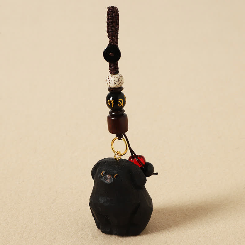 Buddha Stones Sleutelhangers van gesneden houten hondje Om Mani Padme Hum Wijsheid - Om Mani Padme Hum Black Dog - image 10
