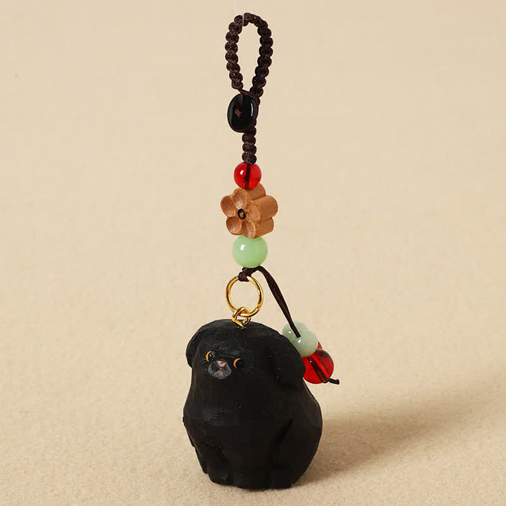 Buddha Stones Sleutelhangers van gesneden houten hondje Om Mani Padme Hum Wijsheid - Zwarte hond - image 8
