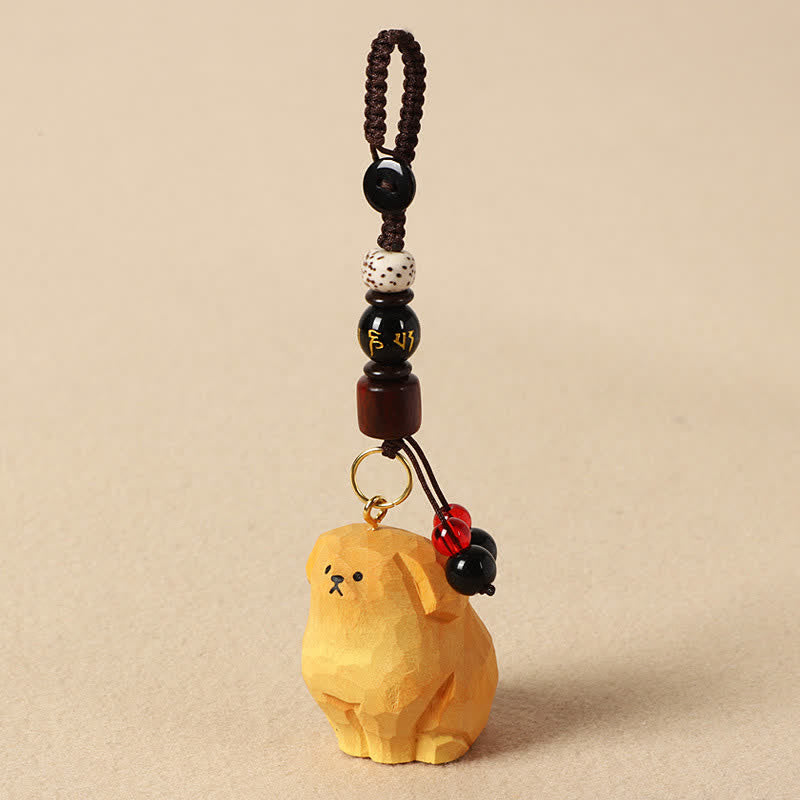 Buddha Stones Sleutelhangers van gesneden houten hondje Om Mani Padme Hum Creativiteit - Om Mani Padme Hum Gele Hond - image 3