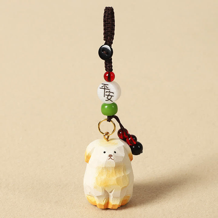 Buddha Stones Sleutelhangers van gesneden houten hondje Om Mani Padme Hum Creativiteit - Veilige Witte Hond - image 7