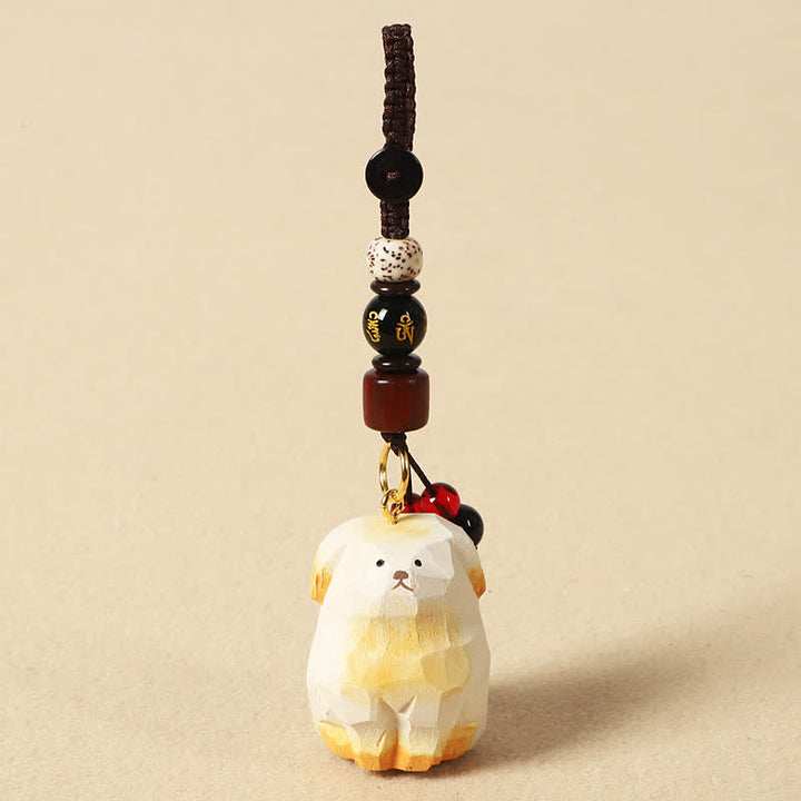 Buddha Stones Sleutelhangers van gesneden houten hondje Om Mani Padme Hum Creativiteit - Om Mani Padme Hum Witte Hond - image 8