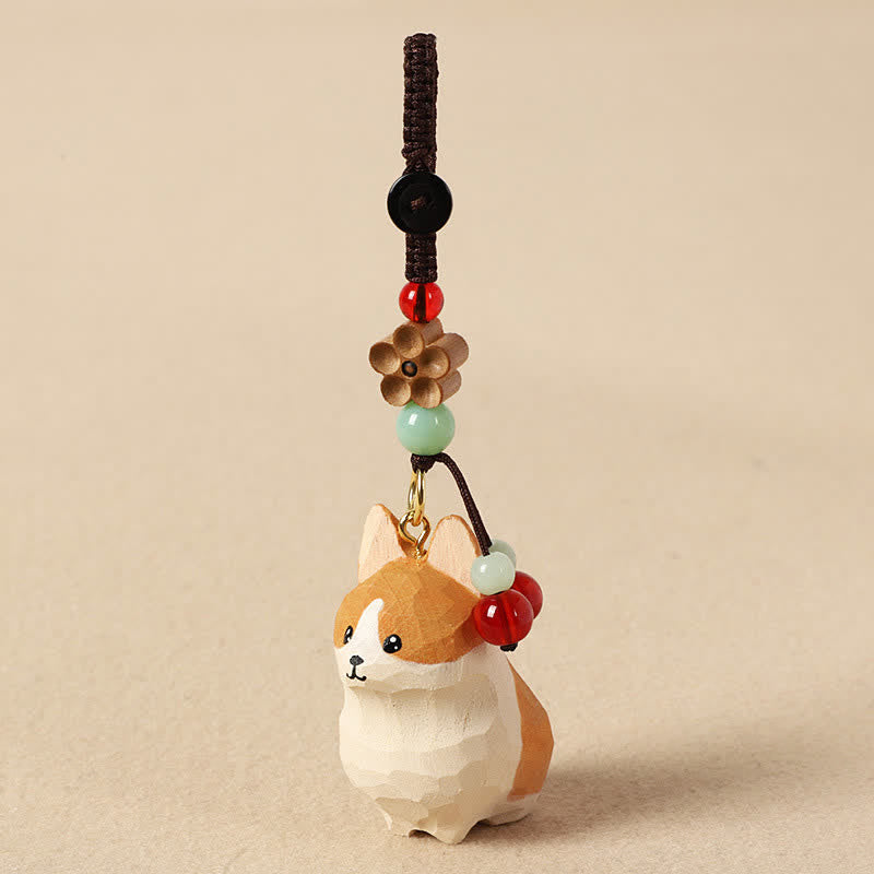Buddha Stones Sleutelhangers van gesneden hout met Corgi-logo, Om Mani Padme Hum en Vrede. - image 1
