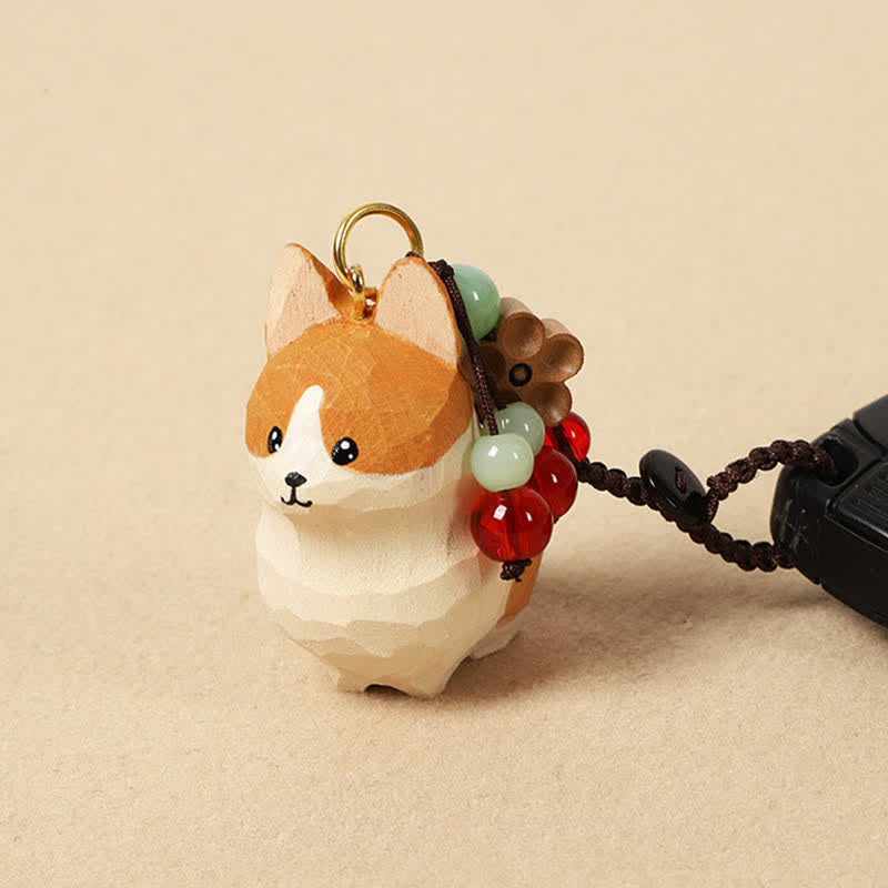 Buddha Stones Sleutelhangers van gesneden hout met Corgi-logo, Om Mani Padme Hum en Vrede. - Corgi - image 0