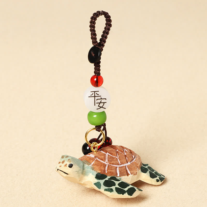 Buddha Stones Sleutelhangers met uitgesneden houten schildpad Om Mani Padme Hum Focus - Veilige schildpad - image 0