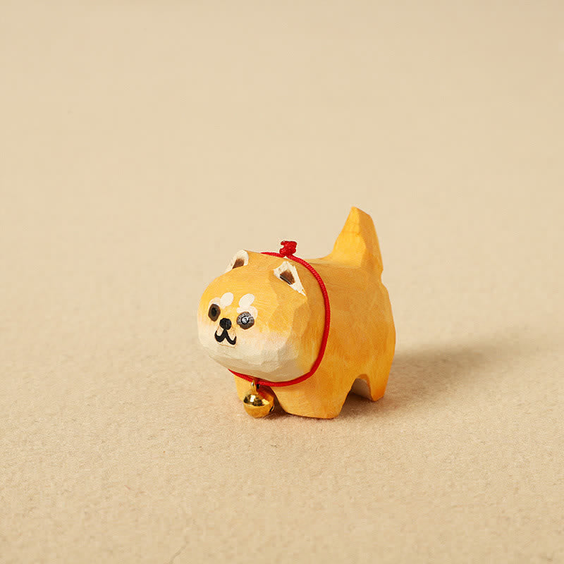Buddha Stones Handgesneden sleutelhanger van natuurlijk hout met een schattig hondje en een leuk dierenfiguurtje. - Shiba Inu - image 1