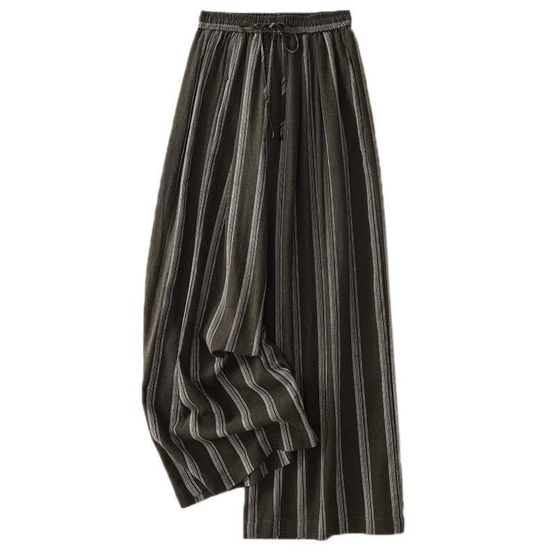 Buddha Stones Zomerse casual minimalistische gestreepte Lang broek met trekkoord voor dames, wijde pijpen en zakken - image 1