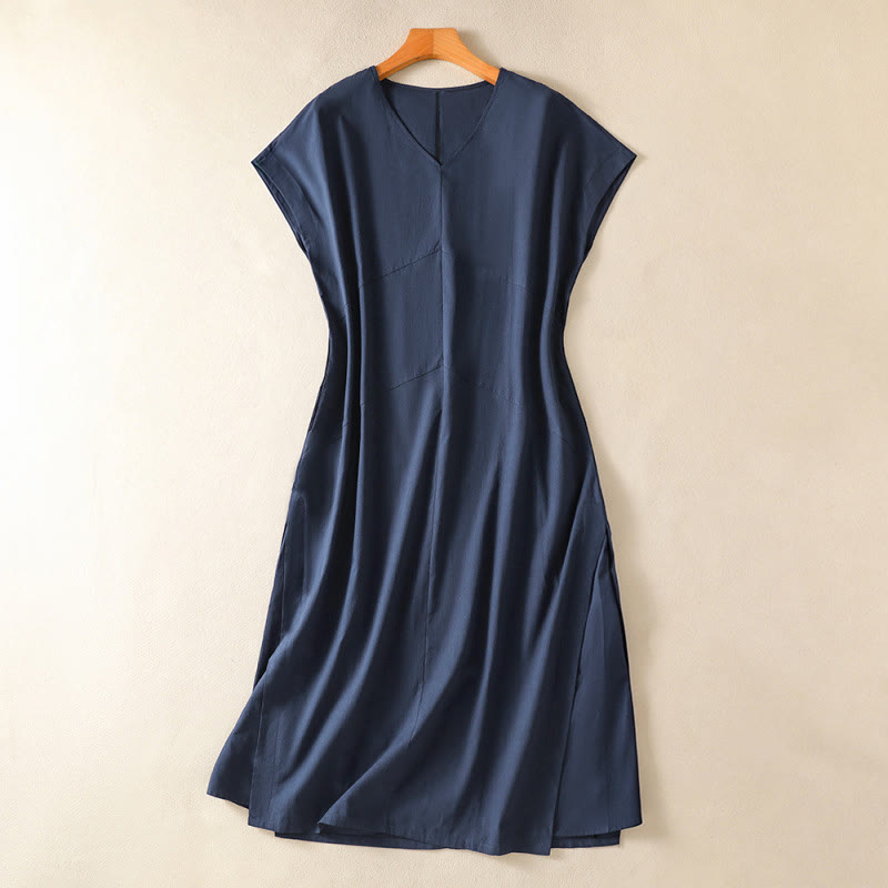 Buddha Stones Elegante, minimalistische, effen , Mouwloos zomerjurk voor dames met zakken - Marine - US14, UK/AU18, EU46 (2XL) - image 0