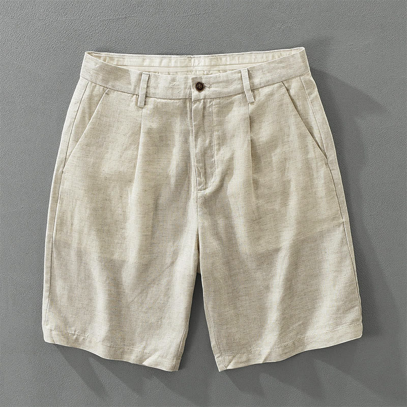 Buddha Stones Zomerse casual minimalistische herenshorts met wijde pijpen, effen kleur, ritssluiting en zak - Beige - US/UK/AU42, EU52 (3XL) - image 0