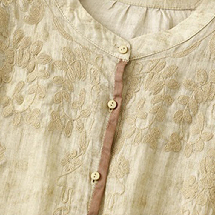 Buddha Stones Zomerse casual Midi -jurk met geborduurde opstaande kraag en Mouwlengte - image 14