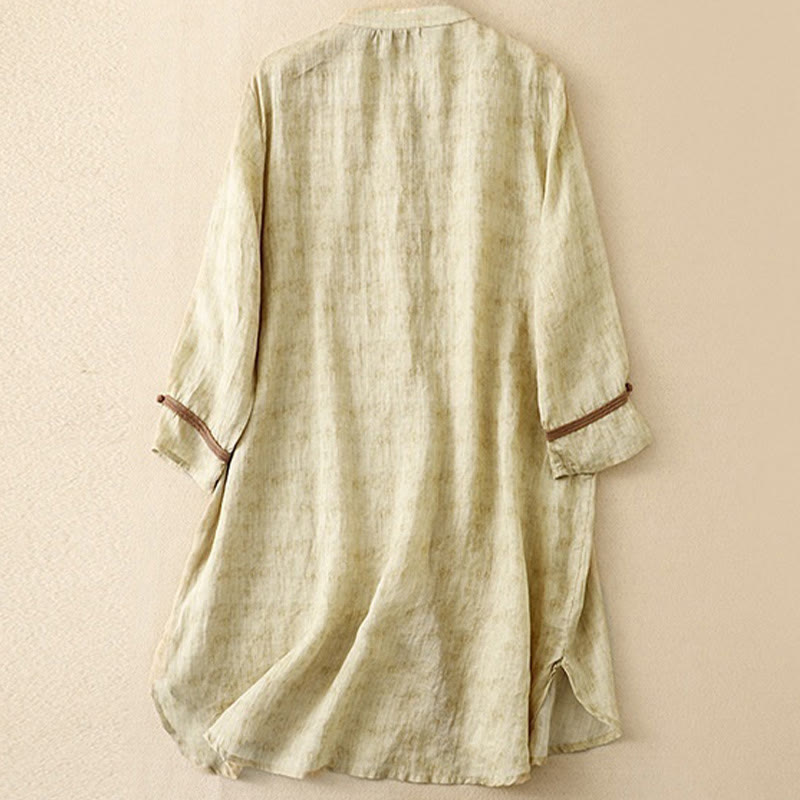 Buddha Stones Zomerse casual Midi -jurk met geborduurde opstaande kraag en Mouwlengte - image 12