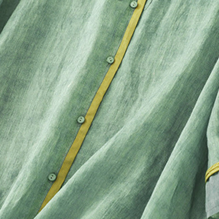 Buddha Stones Zomerse casual Midi -jurk met geborduurde opstaande kraag en Mouwlengte - image 2
