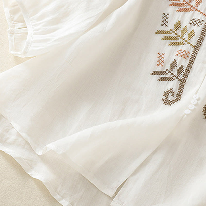 Buddha Stones Casual damesblouse met artistiek geborduurd bladmotief en Mouwlengte - image 19
