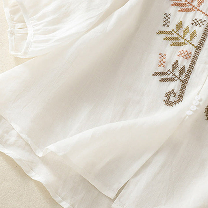 Buddha Stones Casual damesblouse met artistiek geborduurd bladmotief en Mouwlengte - image 19